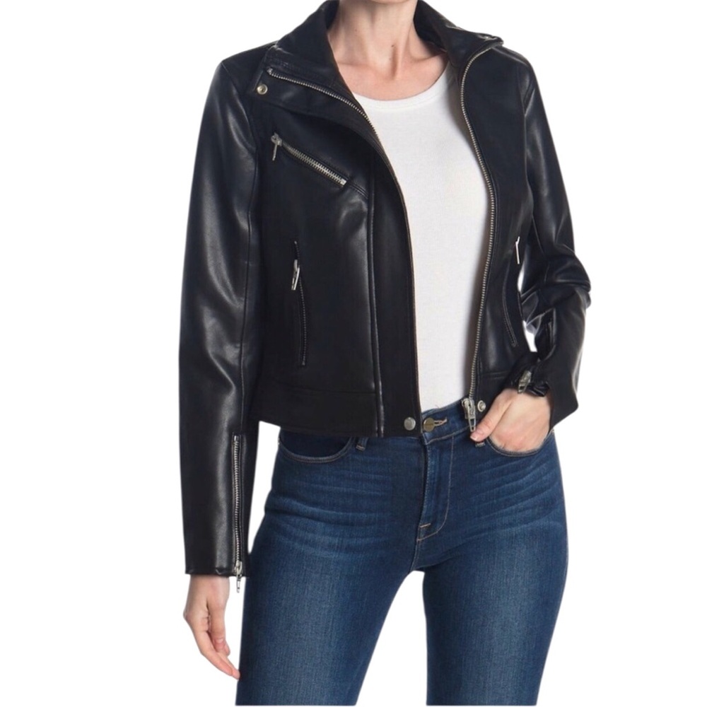 NEW BLANK-NYC Black Jacket Women XS Vegan Leather Moto Cropped Biker Rock Edgy